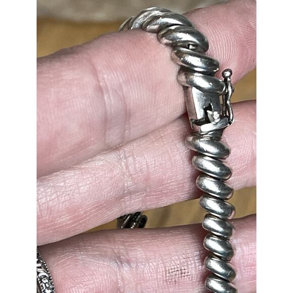 Vintage Sterling Silver Spiral Link Bracelet 7” Dome Twist 925 Box Clasp - Picture 9 of 13